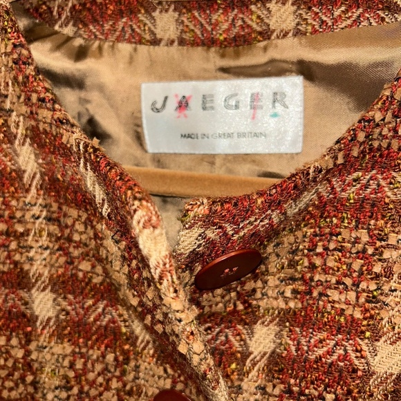 Jaeger UK wool brown rusty plaid jacket 90s Vintage 8 - Picture 2 of 5